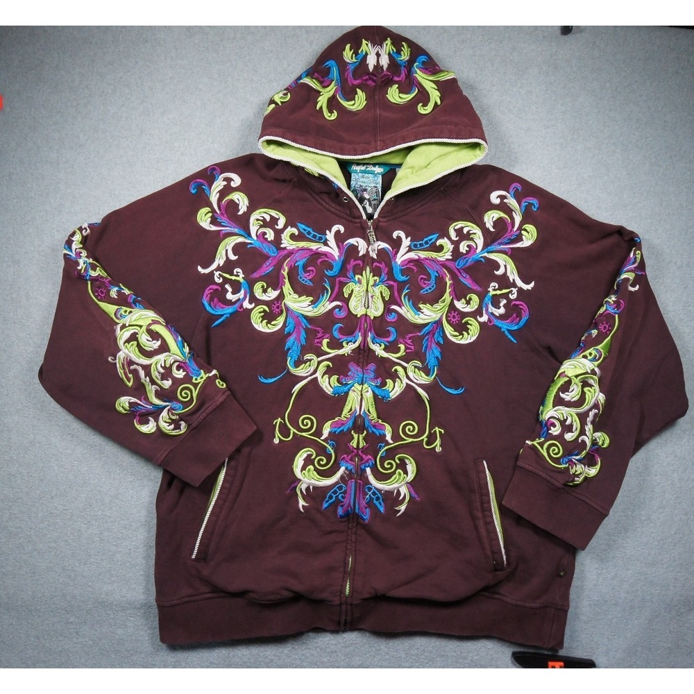 Vintage Artful Dodger Sweatshirt Mens 4XL Maroon Hoodie Full Zip Y2K Hip Hop
